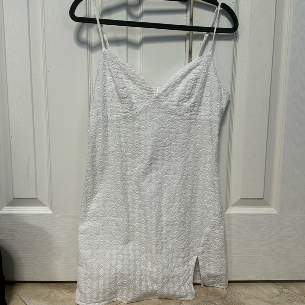 White Eyelet Mini Dress with Slit